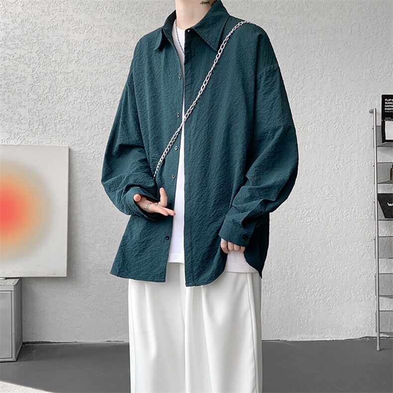 8XL-M泡泡纱盐缩肌理长袖衬衫男夏季冰丝外套防晒衬衣CS29007P40图片