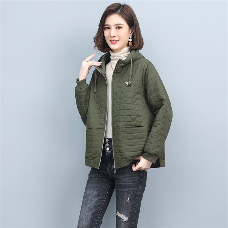 连帽休闲外套女2025年春秋新款时尚宽松开衫百搭中年妈妈短款上衣,女装棉衣/棉服,独衣靓