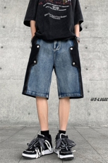 B221美式ins高街暗黑小众个性款牛仔短裤五分裤LK23100-P60控78，男装牛仔裤，电商B221