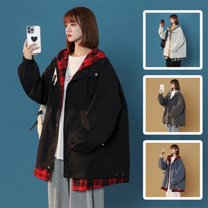 JK6006/P75春装新款中性风假两潮撞色连帽夹克男女大码上衣控99图片