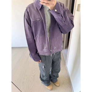 【有货】水洗做旧破坏帆布紫色夹克工装外套 JK7222 特P80图片