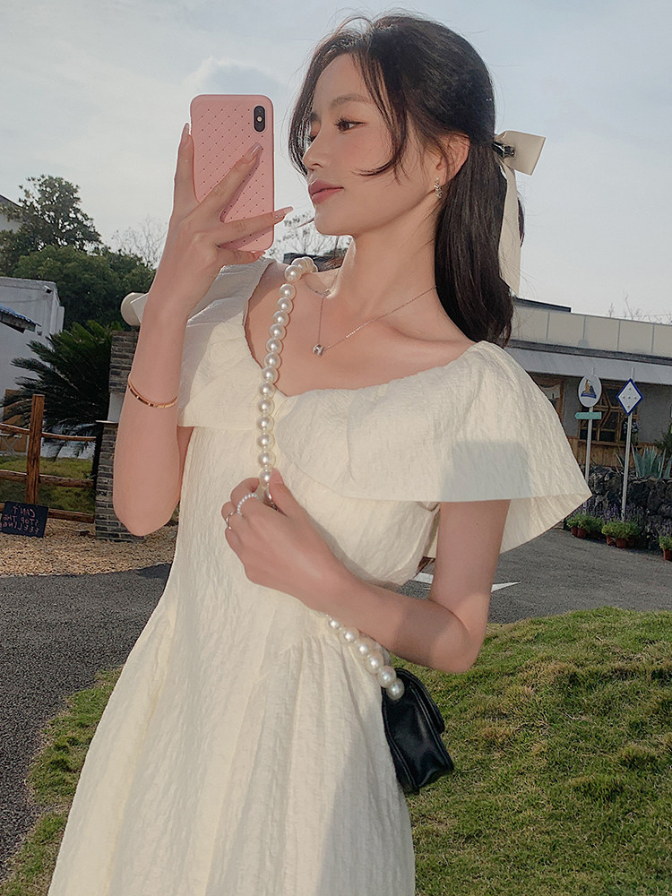法式气质温柔风初恋连衣裙女2025夏季新款韩版收腰显瘦荷叶领长裙,女装连衣裙,浙宝210（原浙宝191）