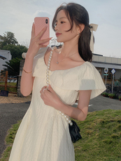 法式气质温柔风初恋连衣裙女2025夏季新款韩版收腰显瘦荷叶领长裙，女装连衣裙，浙宝210（原浙宝191）