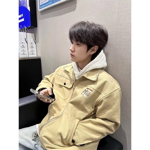 水洗帆布外套男春秋美式翻领棒球服底特律工装夹克 J214图片