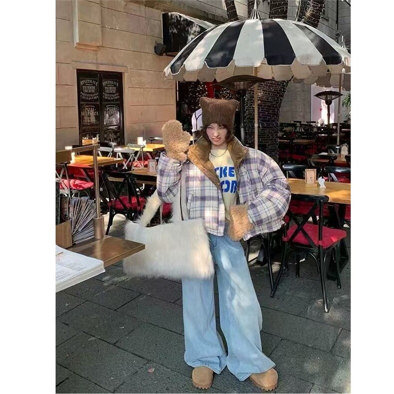 韩系格子短款棉服女冬季2025新款加厚好看棉衣小个子女款棉袄外套,男装棉衣,星座506A