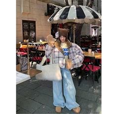 韩系格子短款棉服女冬季2025新款加厚好看棉衣小个子女款棉袄外套，男装棉衣，星座506A