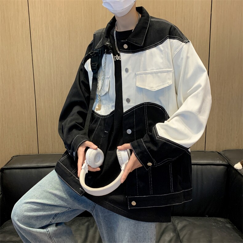 潮牌牛仔夹克男春秋季港风宽松百搭工装学生外套JK02079-P55,男装夹克,星座308B-1