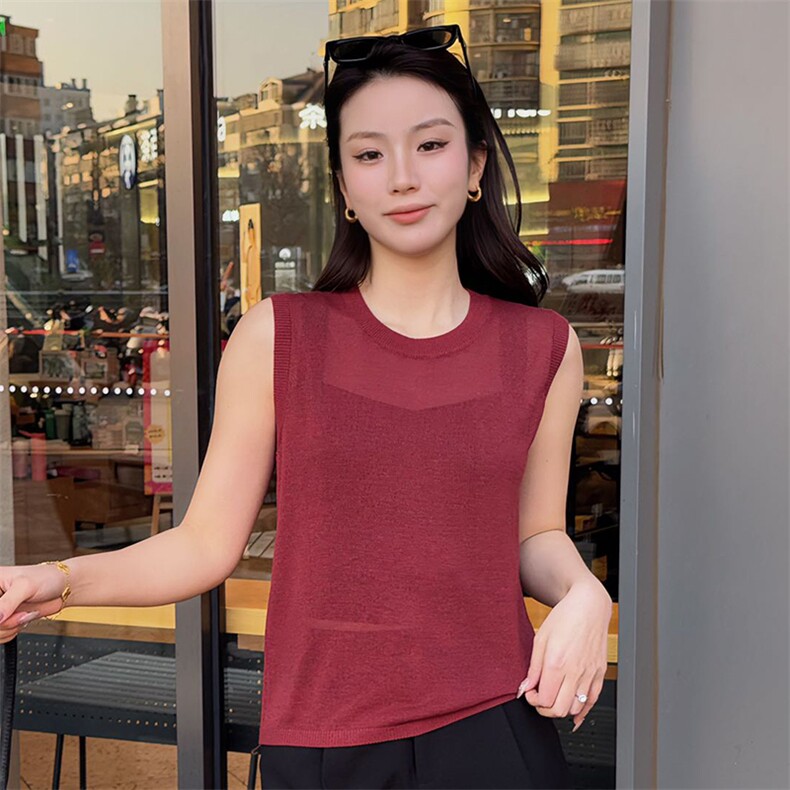 2025年秋季常规不连帽修身型圆领纯色日常无袖背心,女装T恤,新胜羊绒