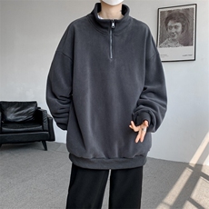 M-8XL秋冬半拉链卫衣摇粒绒大码学生复古外套立领上衣WY5105/P58，男装卫衣，电商B238