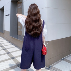 设计感复古刺绣背带短裤套装女2025夏季新款小个子T恤休闲连体裤，女装套装/套裙，2C176