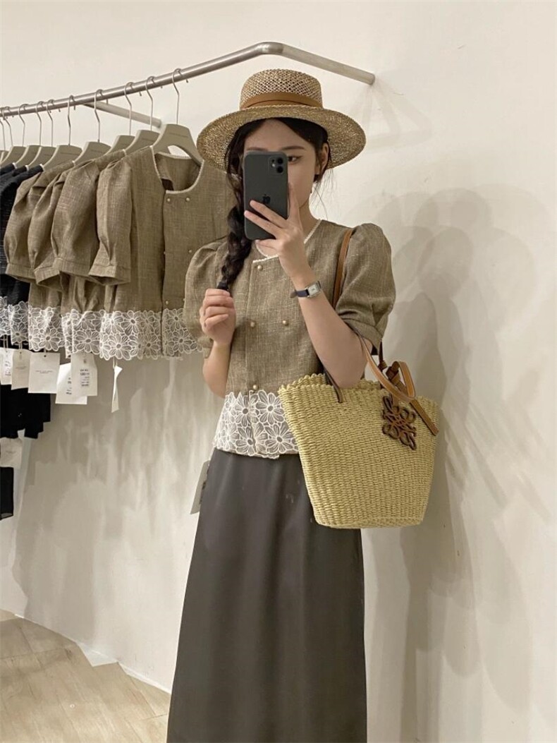 小香花边短袖，其它，唇蔻