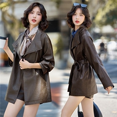 英伦风系带中长款皮衣外套女2025秋冬新款宽松显瘦百搭气质皮风衣，女装皮衣，魅衣本色