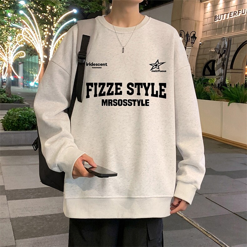W562P35加绒45美式重磅圆领卫衣男套头上衣长袖潮牌ins休闲外套图片