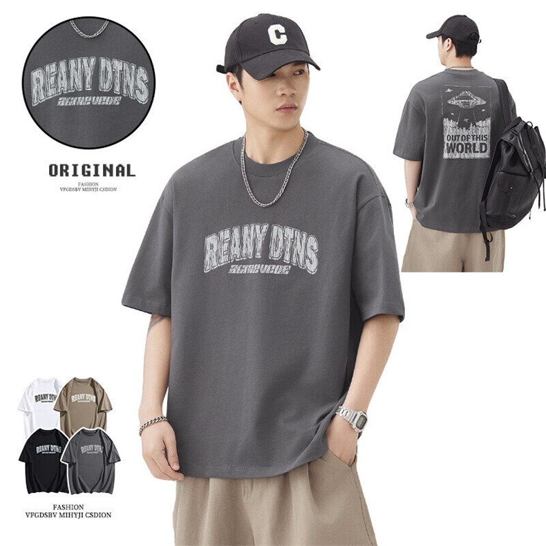 2025新款潮牌字母UFO图案时尚男全棉T恤免烫，男装T恤，星座1407