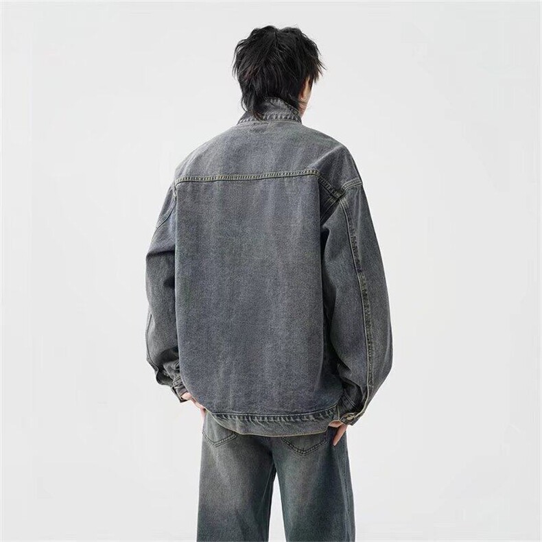 W9116-P73网图现货春季新款美式vibe做旧牛仔外套潮牌休闲夹克,男装工装外套,星座1608-2