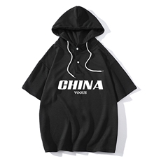 LD54001-P45连帽短袖t恤男大码胖子带帽五分袖中袖，男装T恤，电商A040
