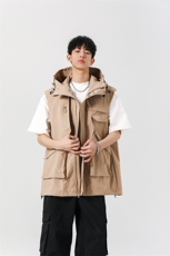 8XL-M四季工装外套街头机能口袋连帽防水无袖马甲坎肩JK1316P78，男装夹克，电商D206-1