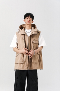 8XL-M 四季工装外套街头机能口袋连帽防水无袖马甲坎肩JK1316P78图片
