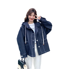 条纹拼接风衣式连帽牛仔外套女春秋2025新款超火流行超好看小个子，女装风衣，浙宝285（原212）
