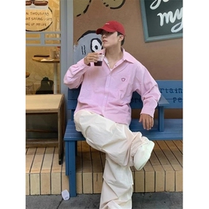 长袖条纹衬衫男欧美街头垂坠感衬衣薄款外套情侣潮牌男衬 C2213图片
