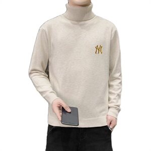 秋冬可翻高领毛衣男NY纯色长袖男刺绣毛衫打底针织衫红M251P33图片