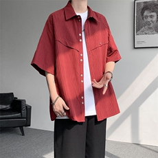 CS1140特-特批40控78肌理纹oversize宽松情侣短袖短袖大码衬衫，男装T恤，电商A059