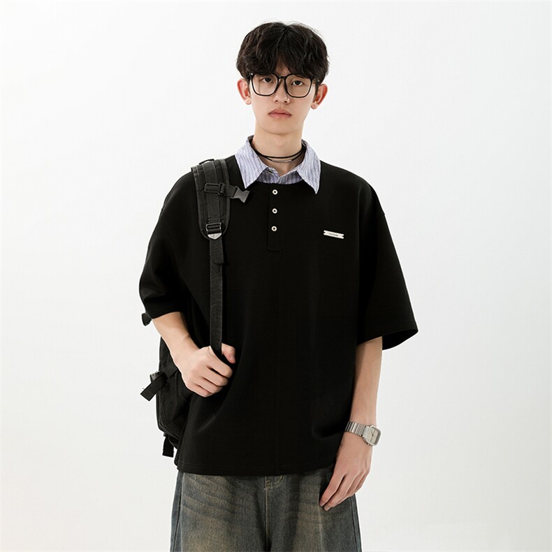 特P50无差价新款时尚夏季假两件潮流POLO衫-POLO02日系白底，男装Polo衫，电商A003