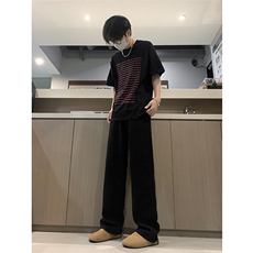 现货秋冬高街直筒阔腿牛仔裤宽松百搭暗扣休闲裤男K616-P50，男装牛仔裤，星座205