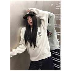 美式复古旗帜字母提花毛衣男女cleanfit慵懒风百搭宽松情侣针织衫，男装针织衫/毛衣，星座506A