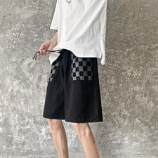棋盘格牛仔短裤男夏季设计感小众潮牌五分裤ins休闲中裤K3121-P35图片