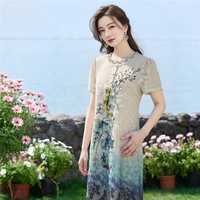 新中式改良旗袍2026夏季新款连衣裙今年流行高端气质妈妈雪纺裙子，女装连衣裙，超越