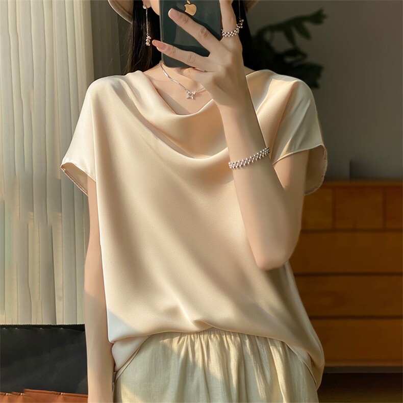 短袖女夏季2024新款潮宽松大码套头女装上衣服,女装衬衫,绒宛羊绒