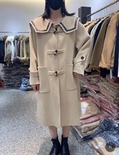 2021秋冬新款时尚韩版海军风牛角扣双口袋百分百羊毛双面呢外，其它，L·H·X