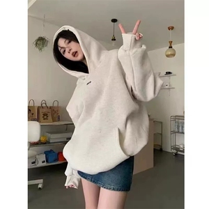 CX274-P49 美式灰色卫衣女2025新款小个子秋冬宽松慵懒风图片