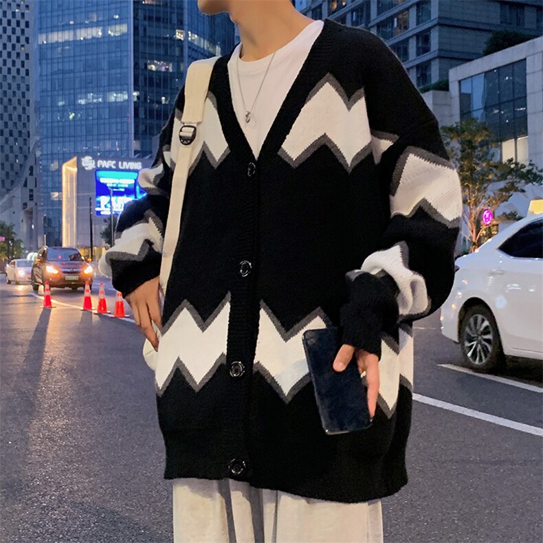 新款2021秋冬季慵懒风针织开衫毛衣男外套ins潮流外穿  M189-P50图片