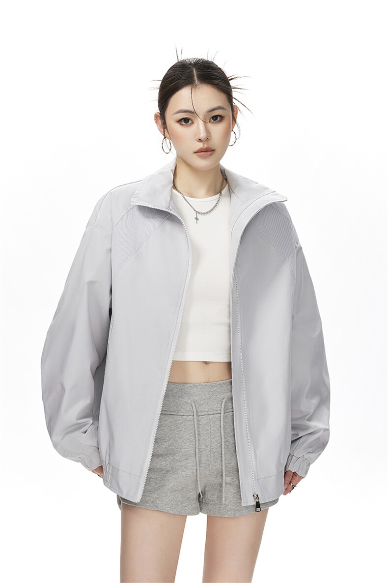 美式罗纹拼接袖子褶皱大码M-5XL教练夹克女JK78056P69控105,女装短外套,星座226-1