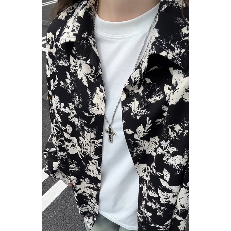 凉感冰丝大码碎花百搭衬衫外套男CD5471改长袖C54711-特P30控58，男装衬衫，电商A001