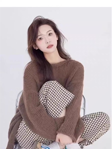 羊毛衫女宽松中长款粗针毛衣一字领羊毛打底衫
