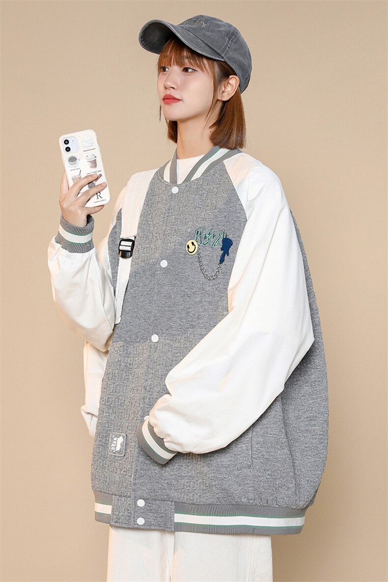 秋装新品潮宽松夹克棒球服男女2023中性风简约刺绣外套8013-P95,男装夹克,电商A441-1