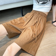 夏季冰丝五分短裤高腰垂感宽松直筒裤凉凉薄款休闲中裤女，女装短裤/热裤，梦白服饰厂