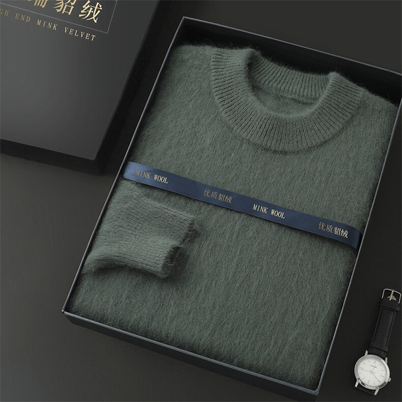 高品质男士貂绒衫秋冬新款舒适保暖时尚百搭圆领毛衣,男装针织衫/毛衣,冬贝尔貂绒