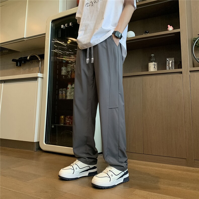 冰丝褶皱弯刀休闲裤K064模特地板92%聚酯纤维8%氨纶(S-2XL)TP25,男装休闲裤,电商A088