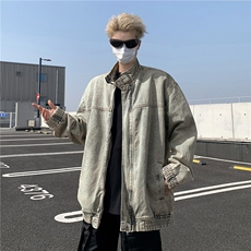 水洗牛仔外套男复古潮牌宽立领松做旧痞帅夹克1001-1-JK893-P75，男装工装外套，星座1001-1
