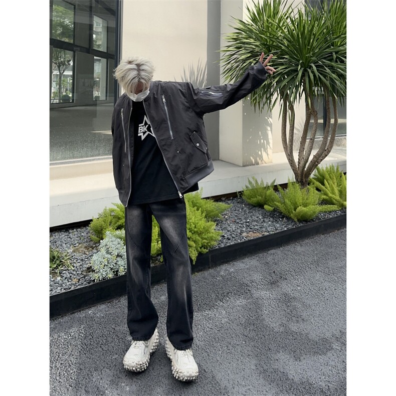 自家图，博主风cleanfit外套男短款撞色美式飞行员夹克JK2407-P95,男装牛仔裤,星座1007（原301D）