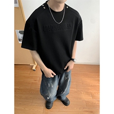 铆钉钢印短袖t恤男夏季潮牌美式设计感衣服宽松潮流重磅半袖体恤，男装T恤，星座410-6（原星座1304-1）