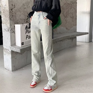 中性风~复古牛仔男女高弹微喇牛仔长裤图片