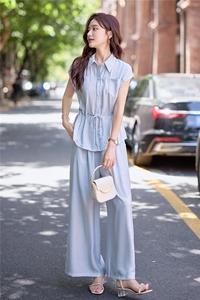 时尚套装女2025夏季新款韩系高级感气质减龄衬衫上衣阔腿裤两件套图片