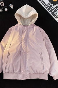 假两件连帽棉服撞色时尚潮牌情侣百搭保暖男女外套MY2583-P85图片