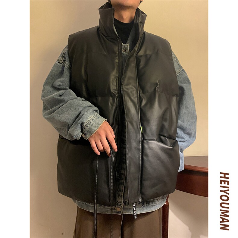 日系马甲棉服男女冬季潮牌宽松加厚立领坎肩外套HY22P85图片