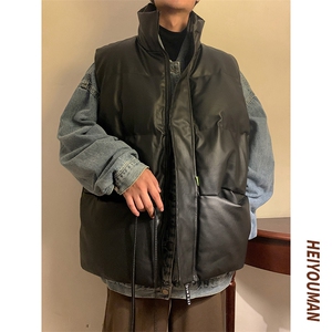 日系马甲棉服男女冬季潮牌宽松加厚立领坎肩外套HY22P85图片
